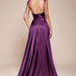 LIQUIDACIÓN - Vestido lavanda de raso BD104 estilo A de Cinderella Divine con escote pronunciado (Talla M)