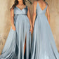 Cinderella Divine BD105 Flowy Satin A-Line Gown with Leg Slit