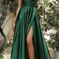 Cinderella Divine BD105 Flowy Satin A-Line Gown with Leg Slit