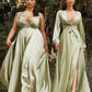 Cinderella Divine BD105 Flowy Satin A-Line Gown with Leg Slit