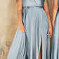 Cinderella Divine BD105 Flowy Satin A-Line Gown with Leg Slit