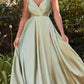 Cinderella Divine BD105 Flowy Satin A-Line Gown with Leg Slit
