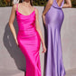 Astee BD7012 Long Fitted Stretch Satin Cowl Back