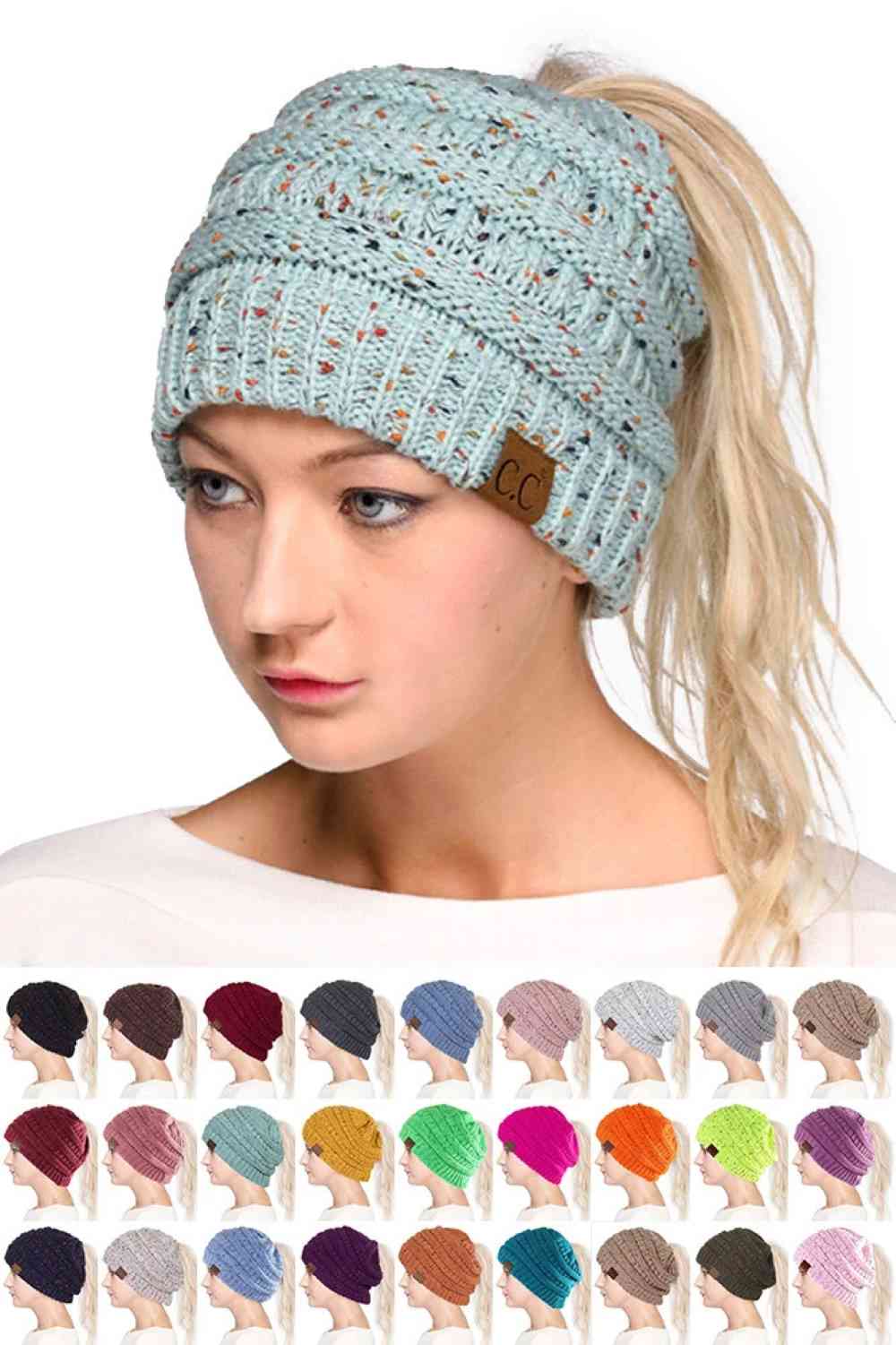 C.C Confetti Ponytail Messy Bun Beanie