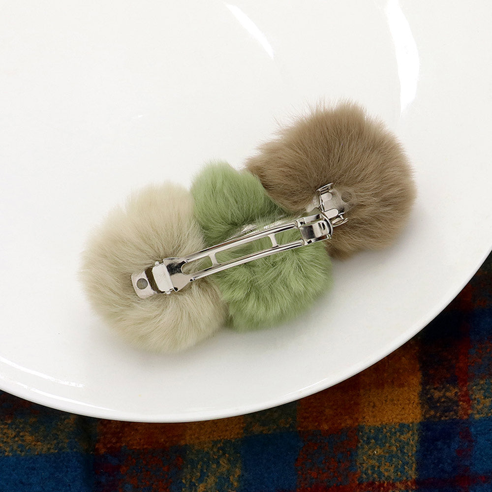 Faux Fur Triple Pom Pom Barrette