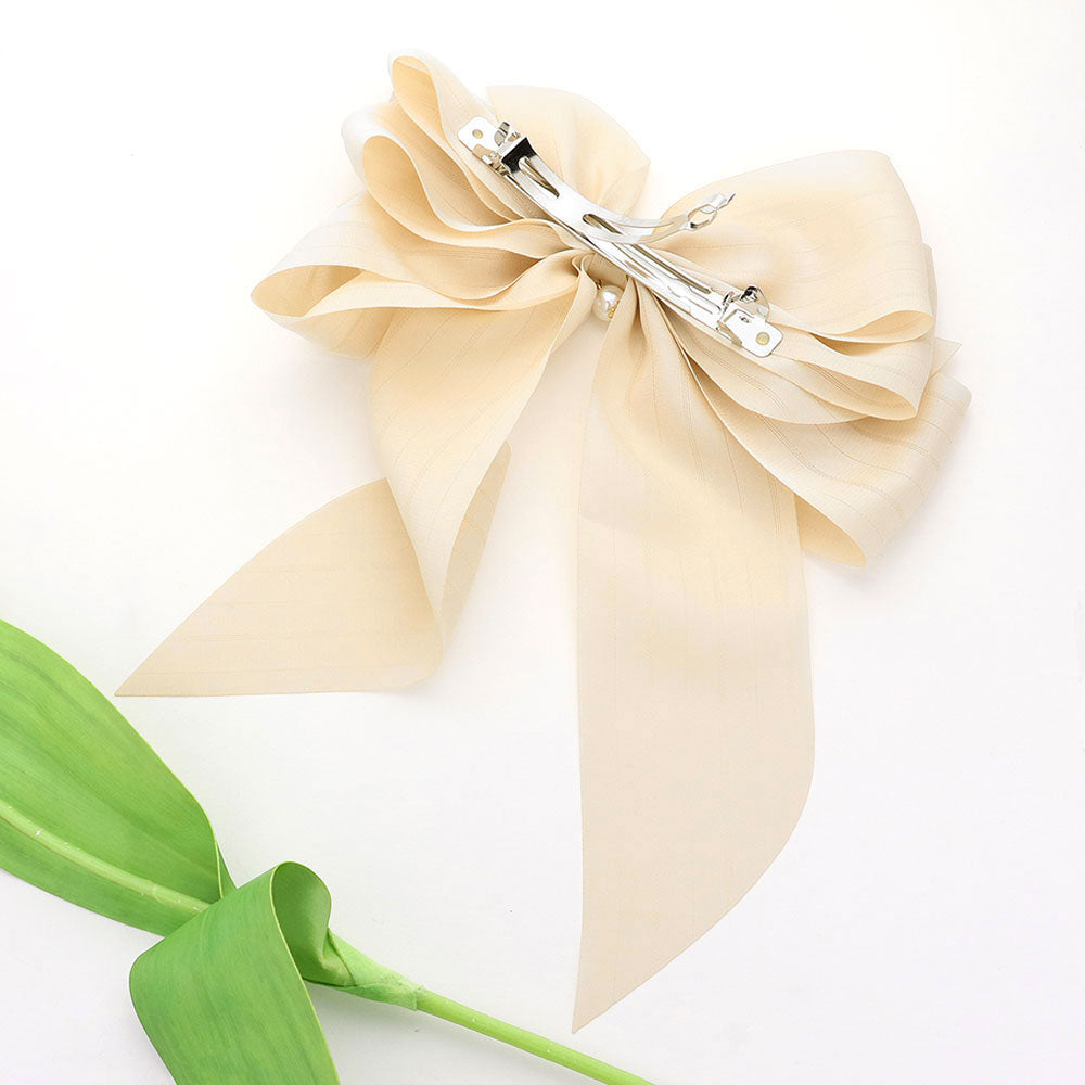 Oversized Pearl Dangle Pointed Bow Barrette