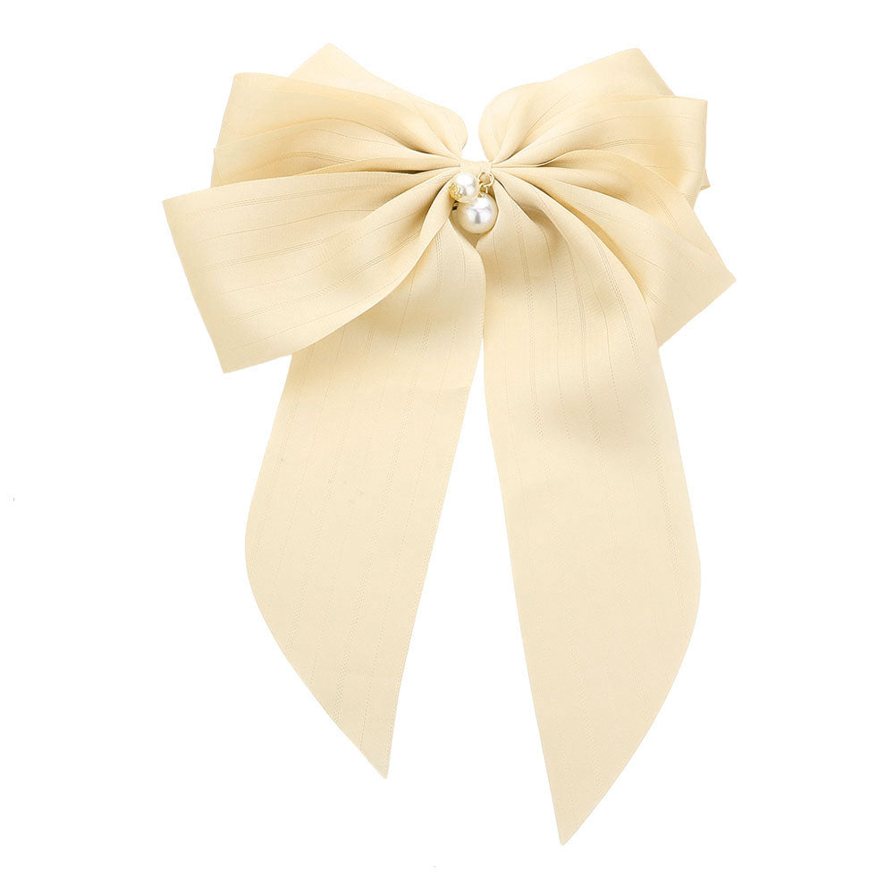 Oversized Pearl Dangle Pointed Bow Barrette