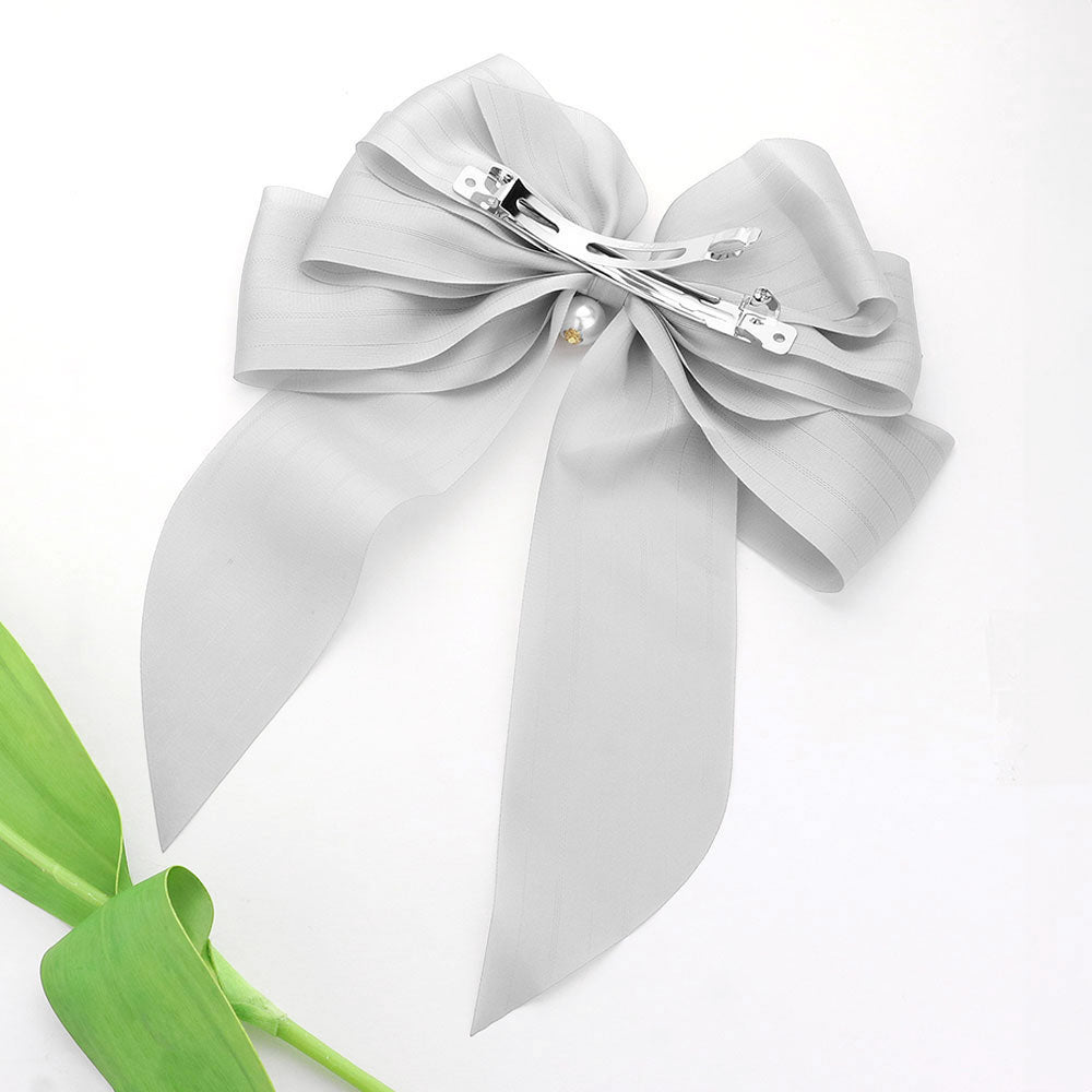 Oversized Pearl Dangle Pointed Bow Barrette