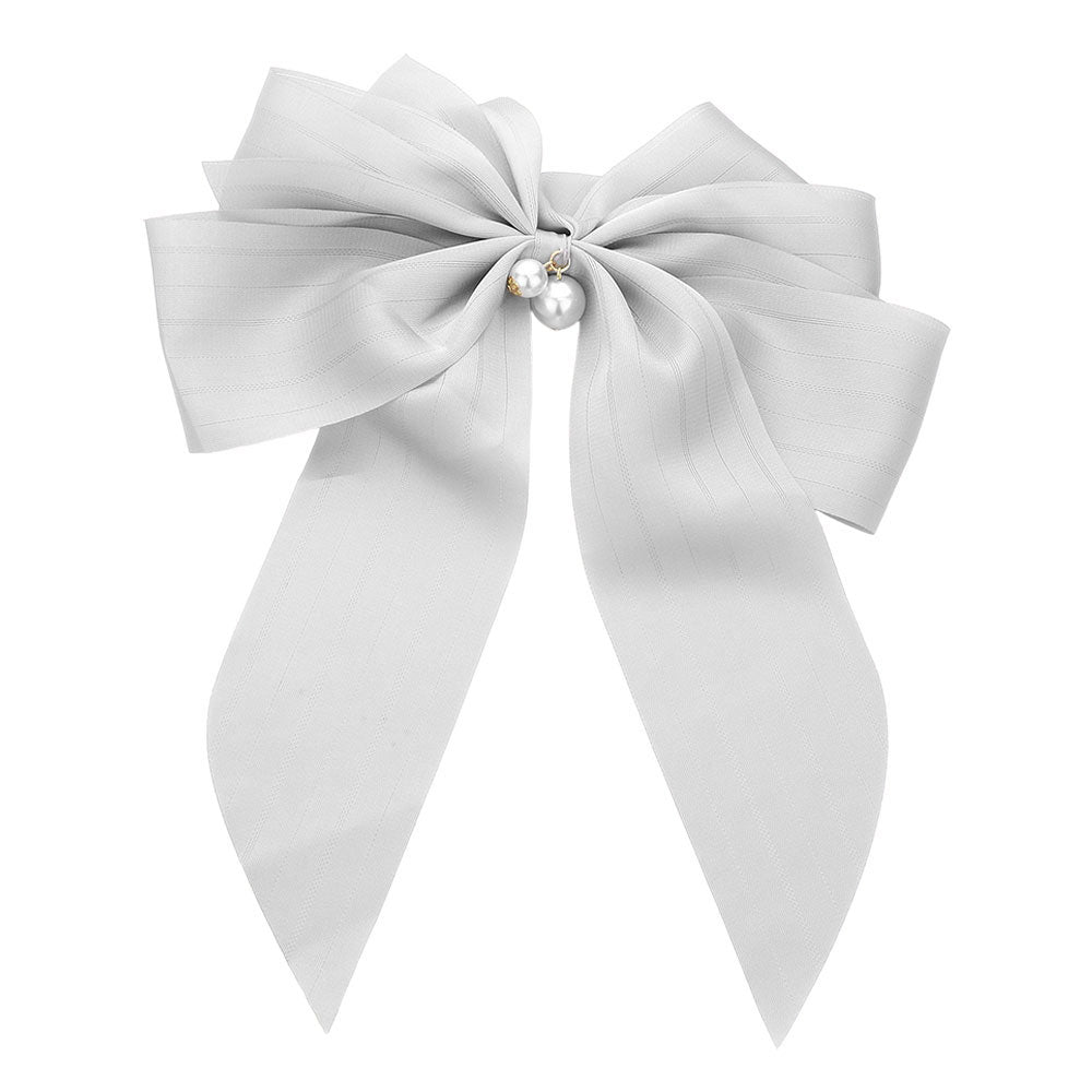 Oversized Pearl Dangle Pointed Bow Barrette