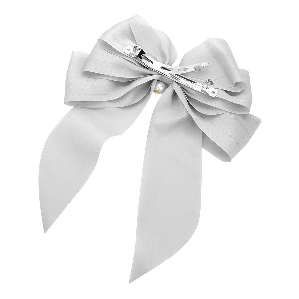 Oversized Pearl Dangle Pointed Bow Barrette