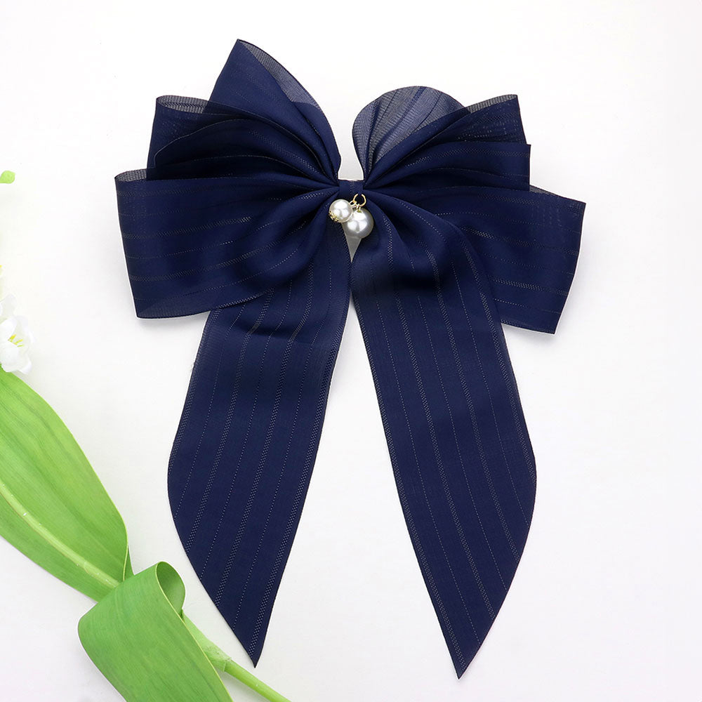 Oversized Pearl Dangle Pointed Bow Barrette