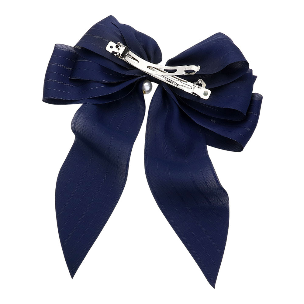 Oversized Pearl Dangle Pointed Bow Barrette
