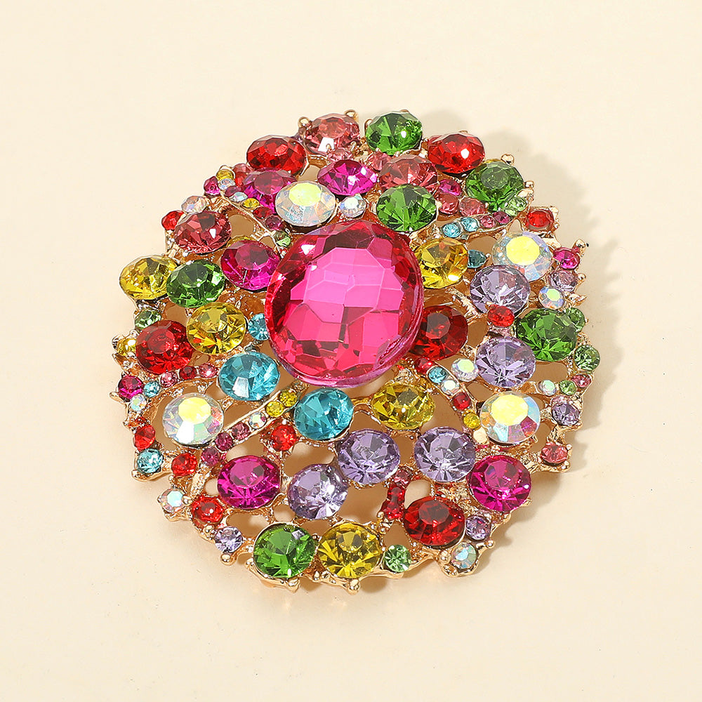 Oval Center Stone Accent Rhinestone Embellished Statement Pin Brooch