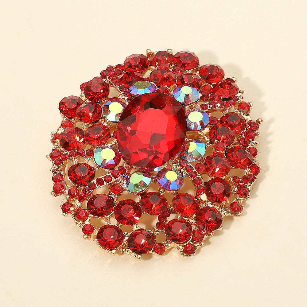 Oval Center Stone Accent Rhinestone Embellished Statement Pin Brooch