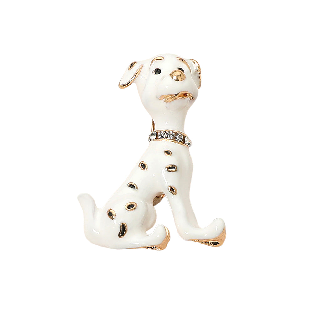 Gold Dipped Enamel Spotted Dog Pin Brooch