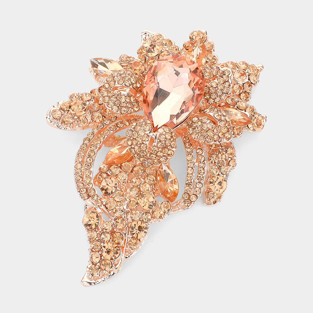 Floral Crystal Pave Bouquet Brooch Pendant