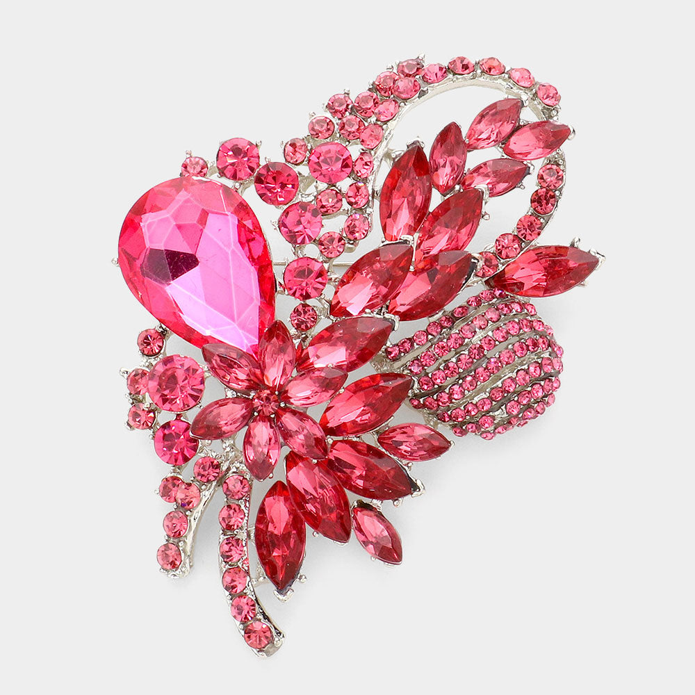 Women's Glass Crystal Bouquet Brooch Pendant