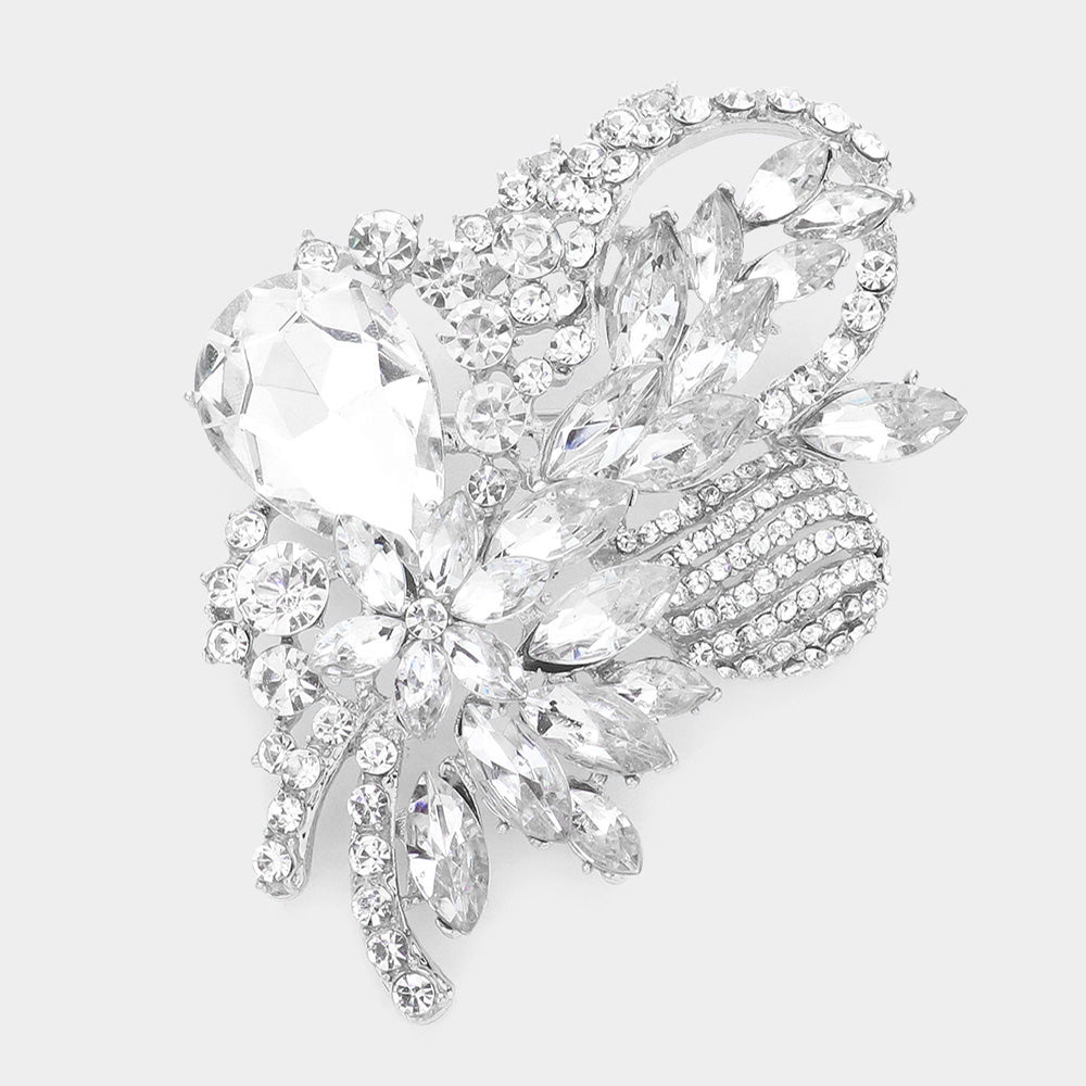 Women's Glass Crystal Bouquet Brooch Pendant