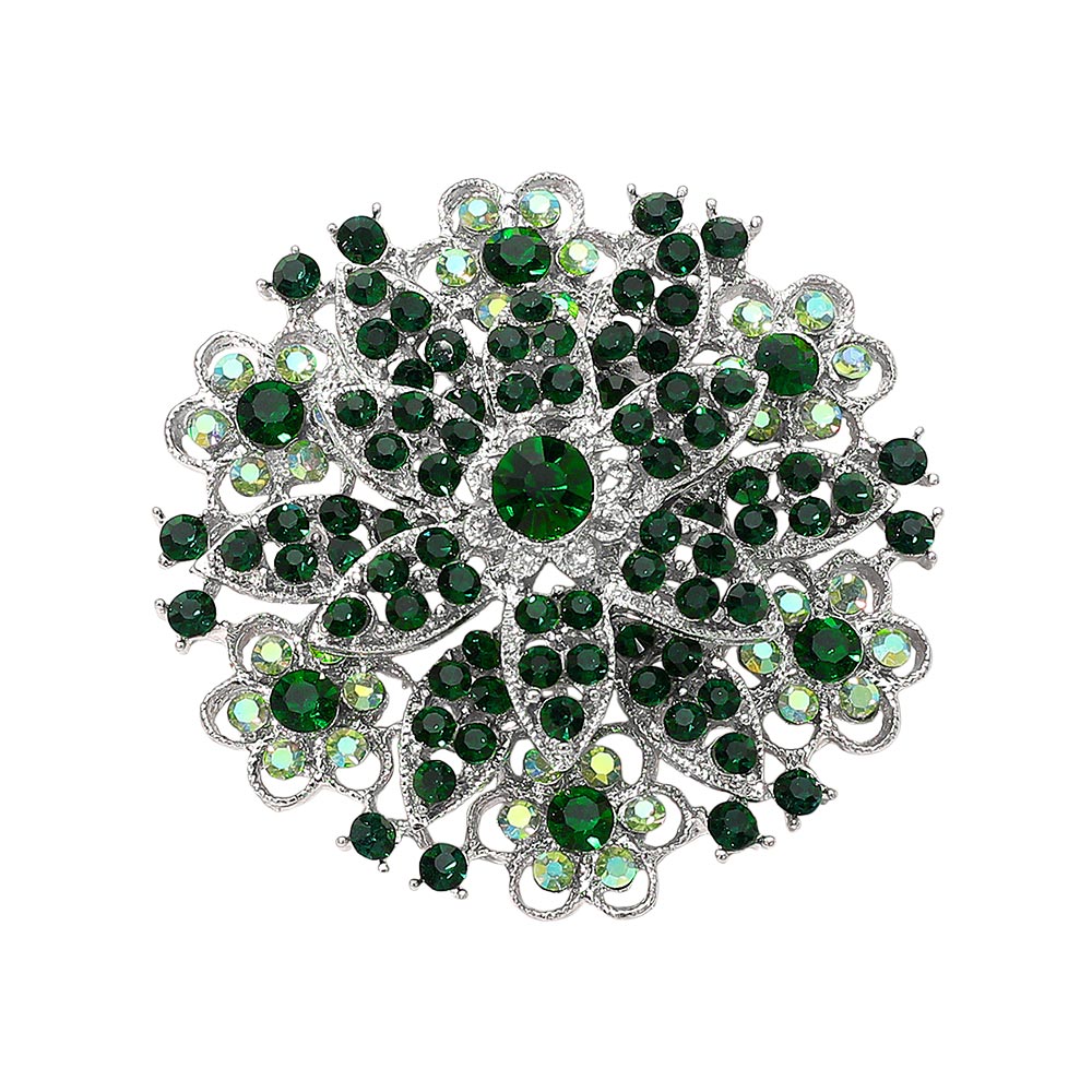 Vintage Floral Crystal Pin Brooch