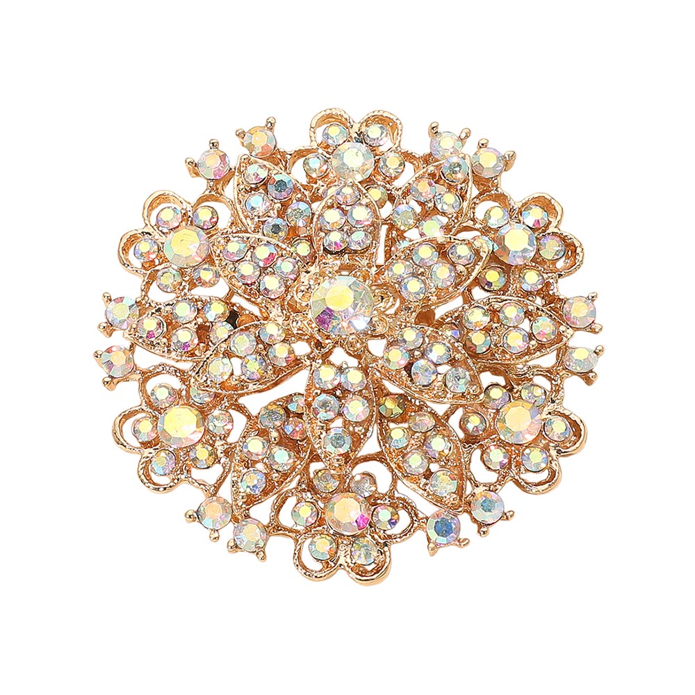 Vintage Floral Crystal Pin Brooch