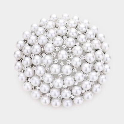 Pearl Cluster Round Pin Brooch