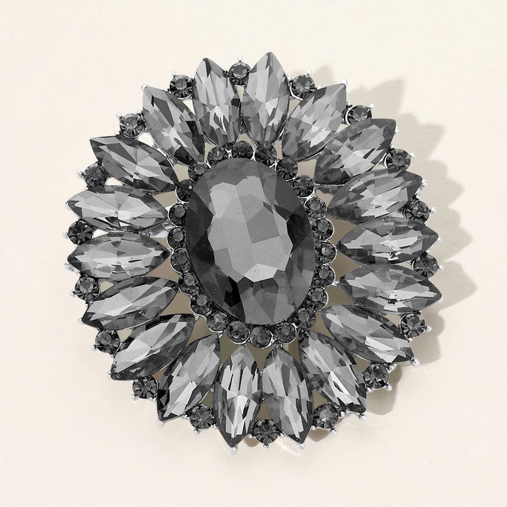 Marquise Crystal Statement Flower Pin Brooch