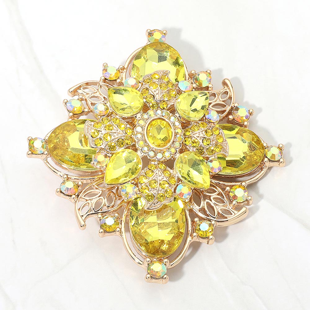 Bold Vintage Floral Rhinestone Pin Brooch