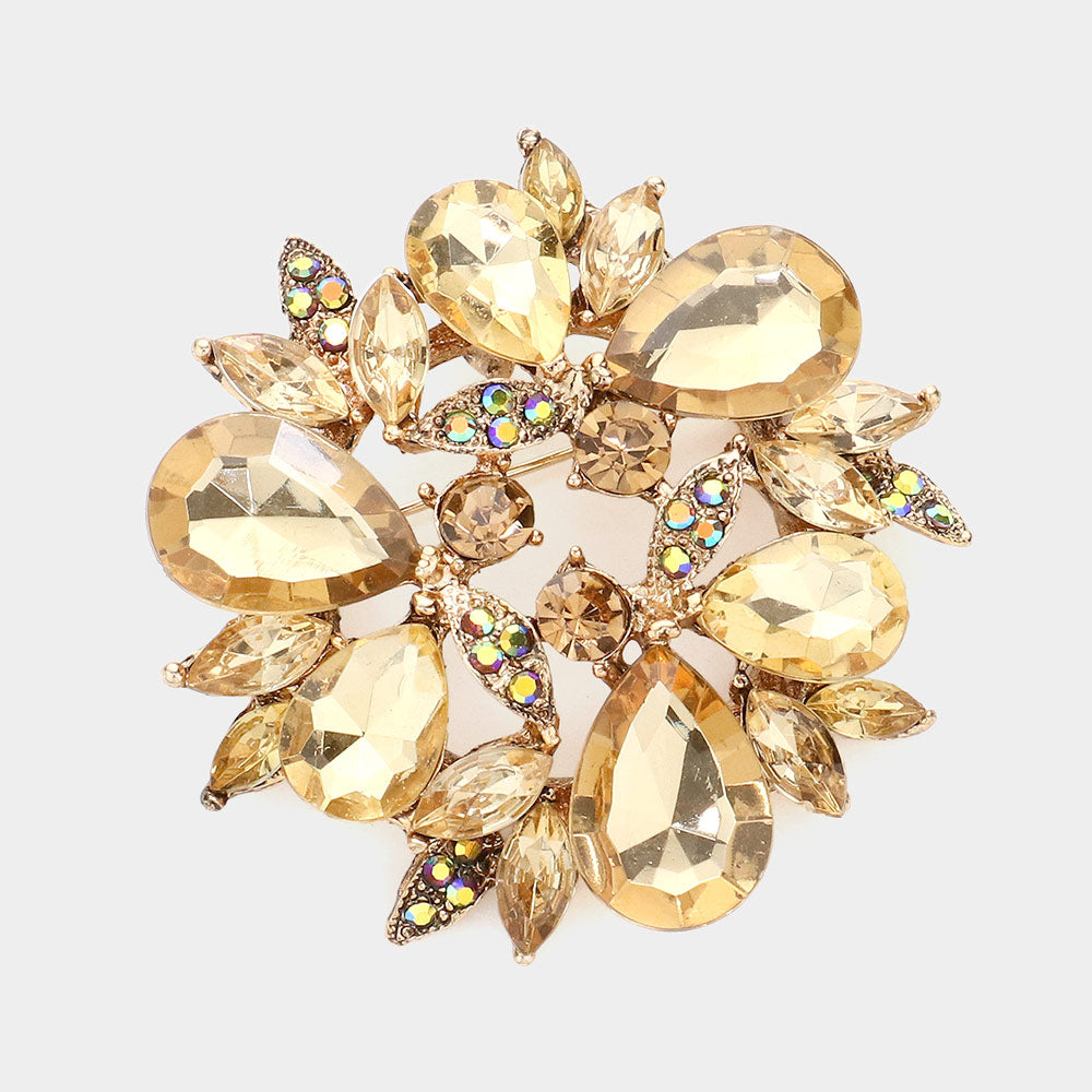 Glass Crystal Teardrop Wreath Pin Brooch