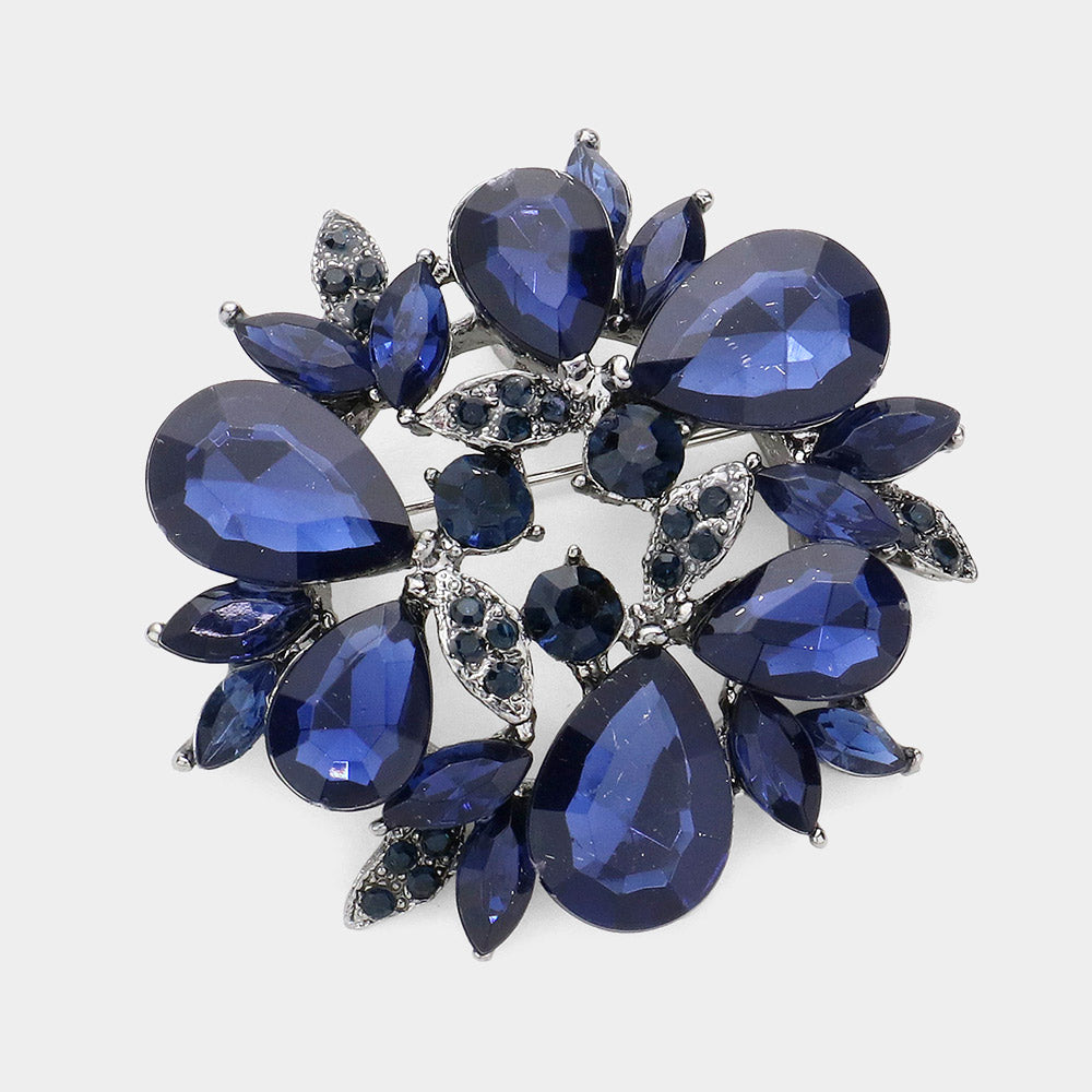 Glass Crystal Teardrop Wreath Pin Brooch