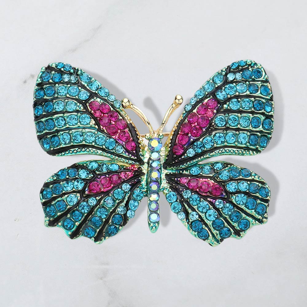 Rhinestone Pave Butterfly Pin Brooch