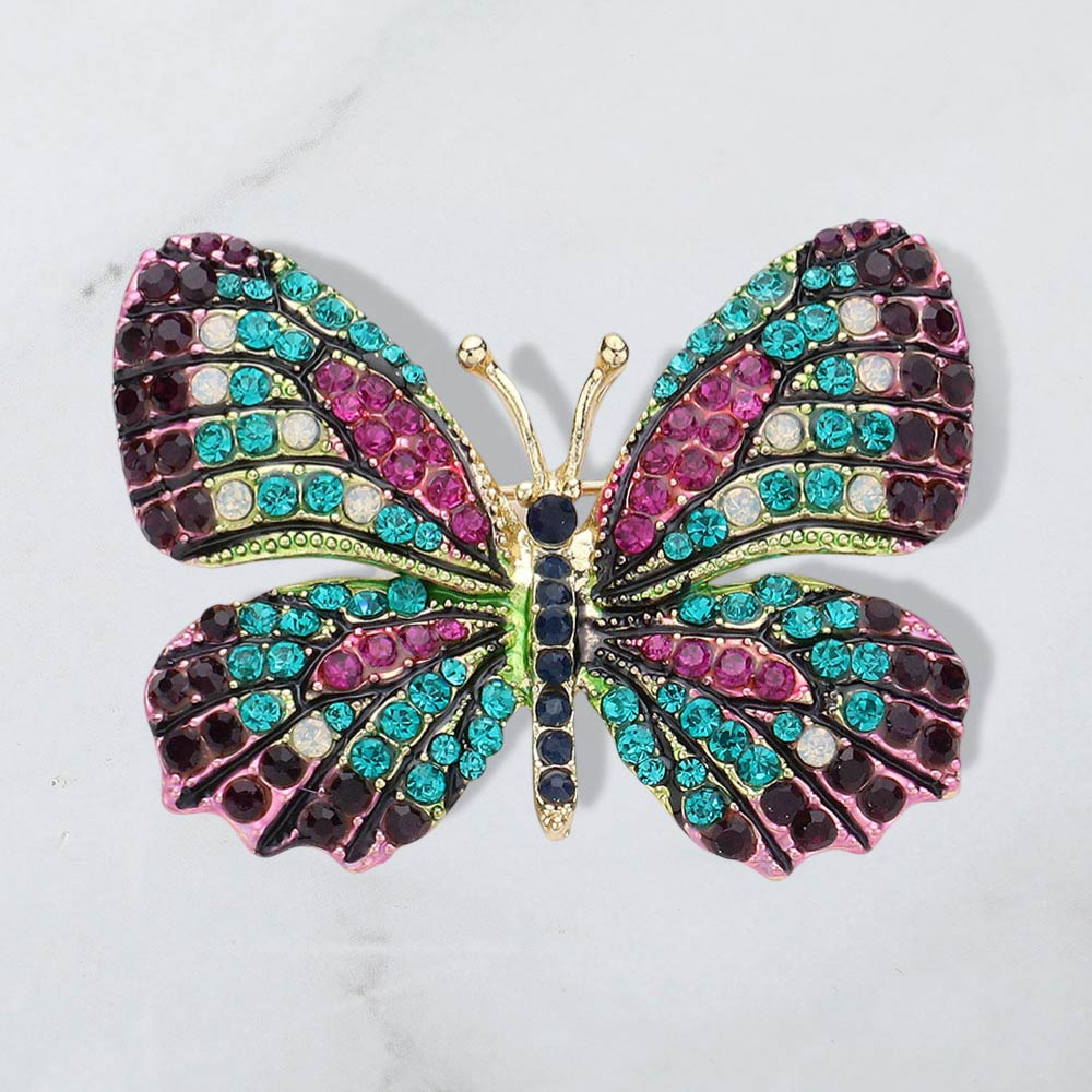 Rhinestone Pave Butterfly Pin Brooch