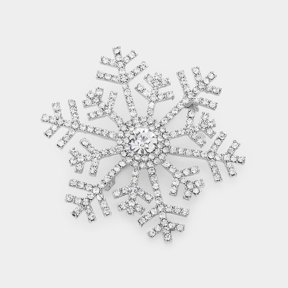 Crystal Pave Snowflake Pin Brooch