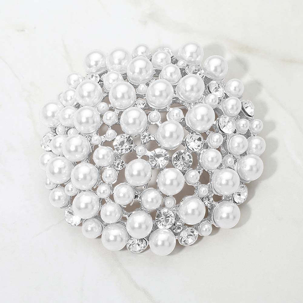 Pearl Crystal Cluster Pin Brooch