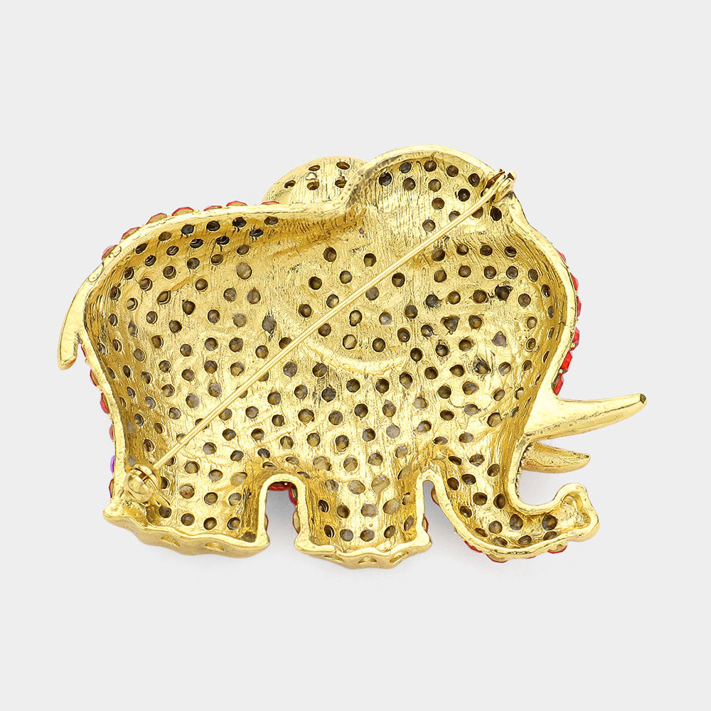 Rhinestone Pave Elephant Pin Brooch