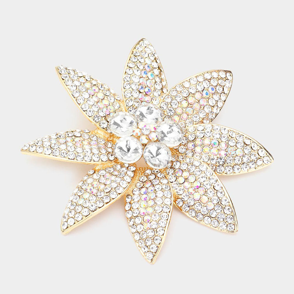 Stone Embellished Flower Pin Brooch