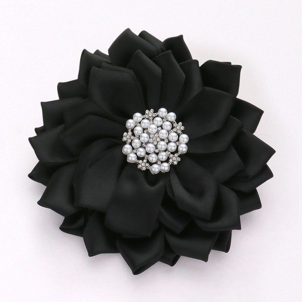 Pearl Pointed Flower Ribbon Brooch Hair Clip
