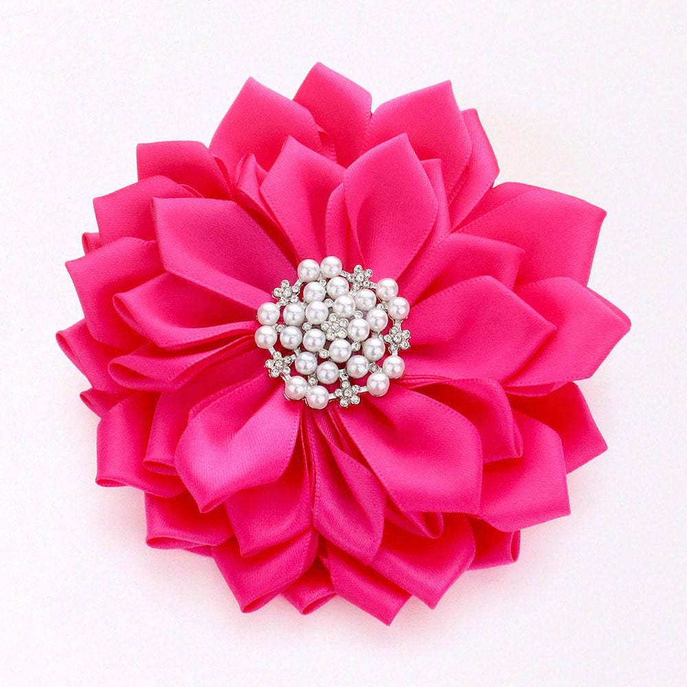Pearl Pointed Flower Ribbon Brooch Hair Clip