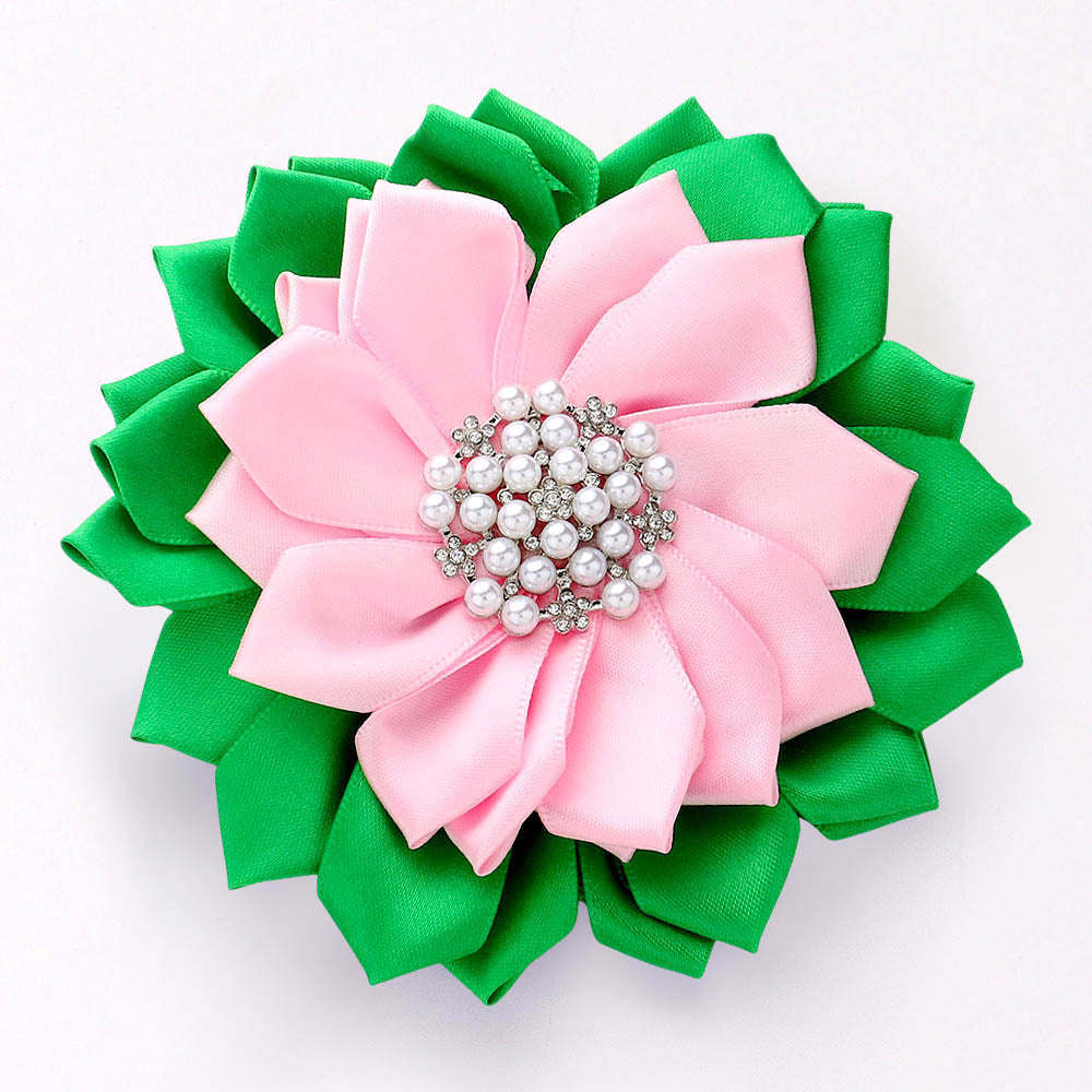 Pearl Pointed Flower Ribbon Brooch Hair Clip