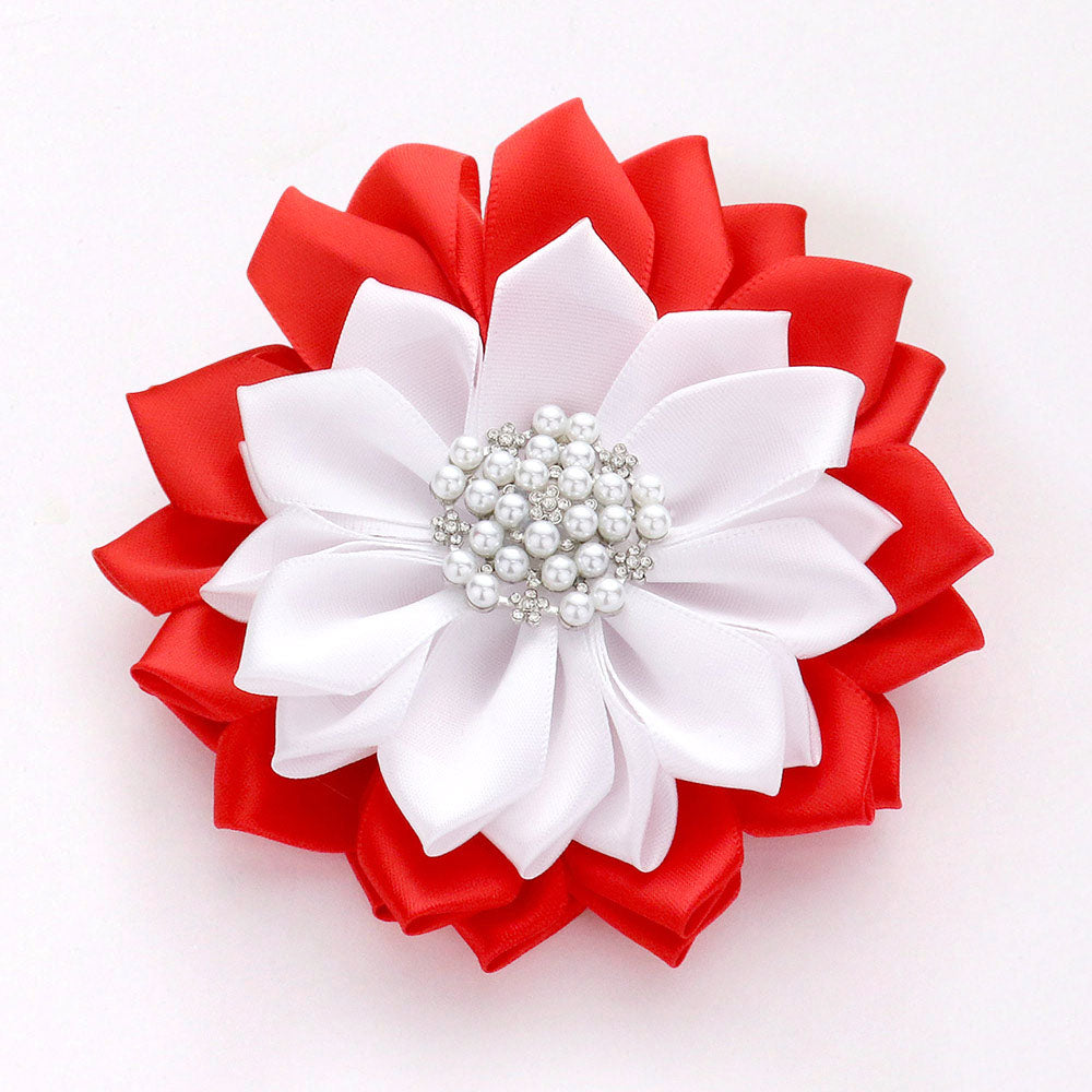 Pearl Pointed Flower Ribbon Brooch Hair Clip
