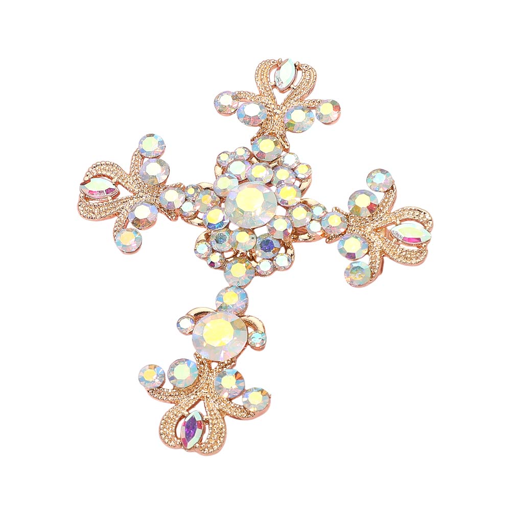 Elegant Stone Embellished Cross Pin Brooch