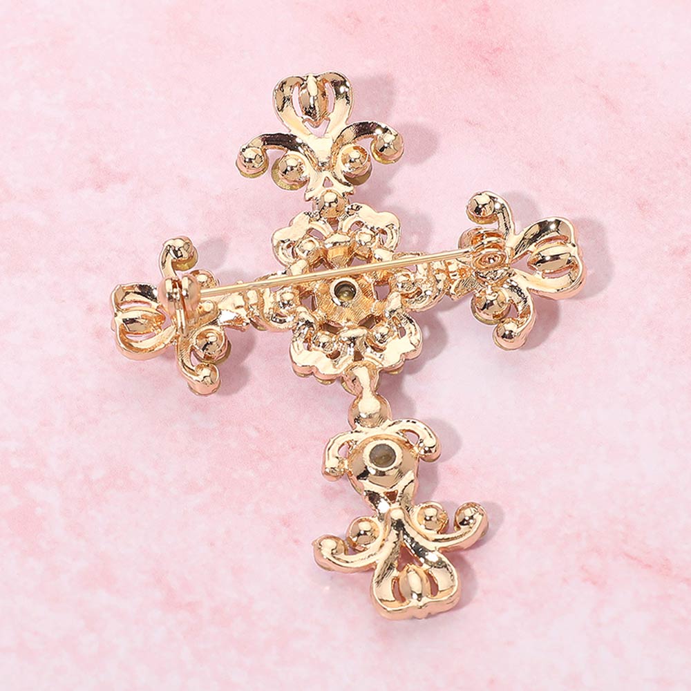 Elegant Stone Embellished Cross Pin Brooch