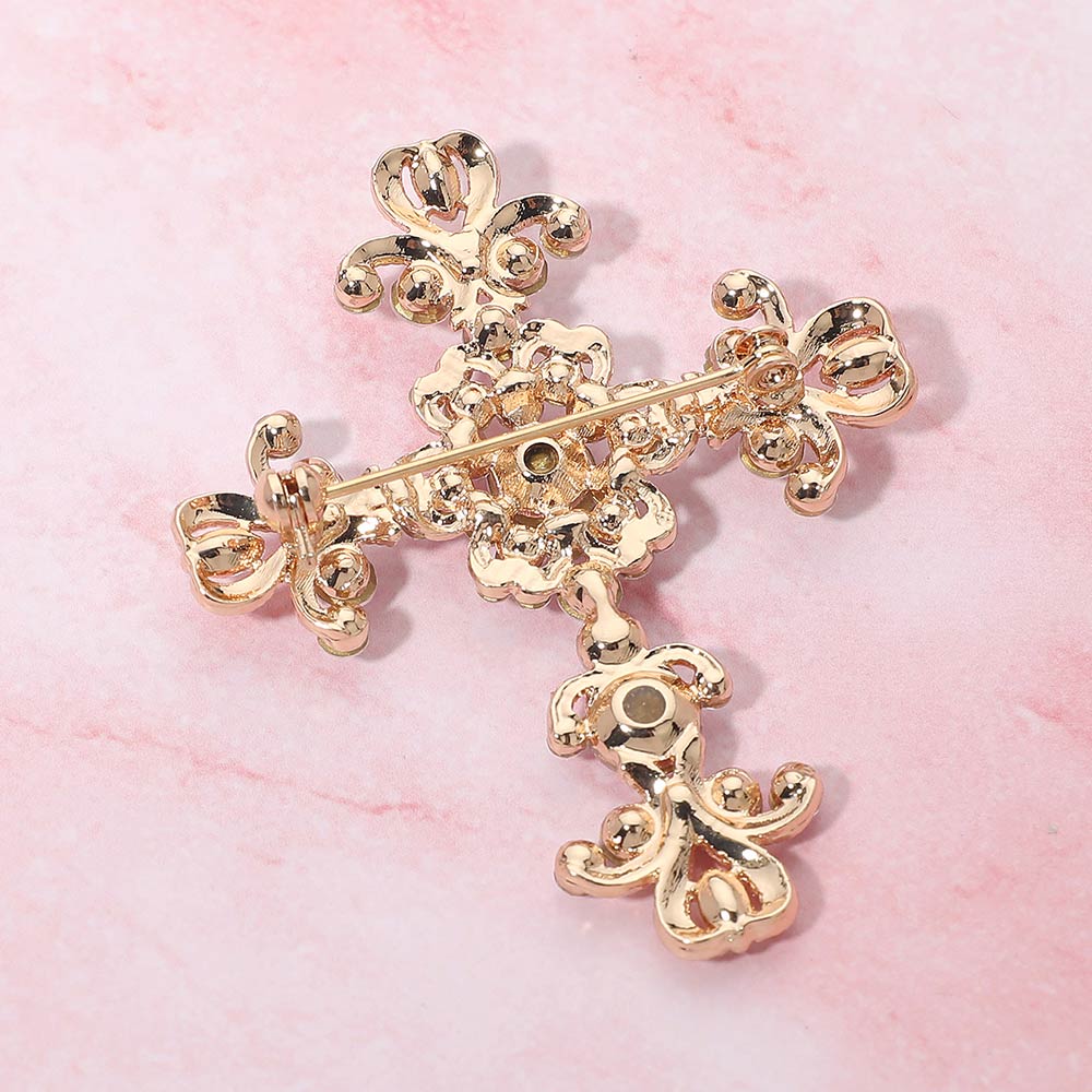 Elegant Stone Embellished Cross Pin Brooch