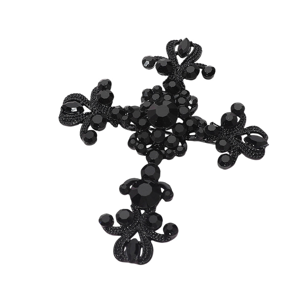 Elegant Stone Embellished Cross Pin Brooch