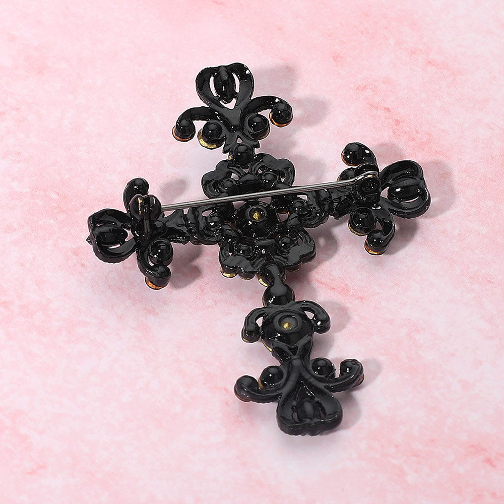 Elegant Stone Embellished Cross Pin Brooch