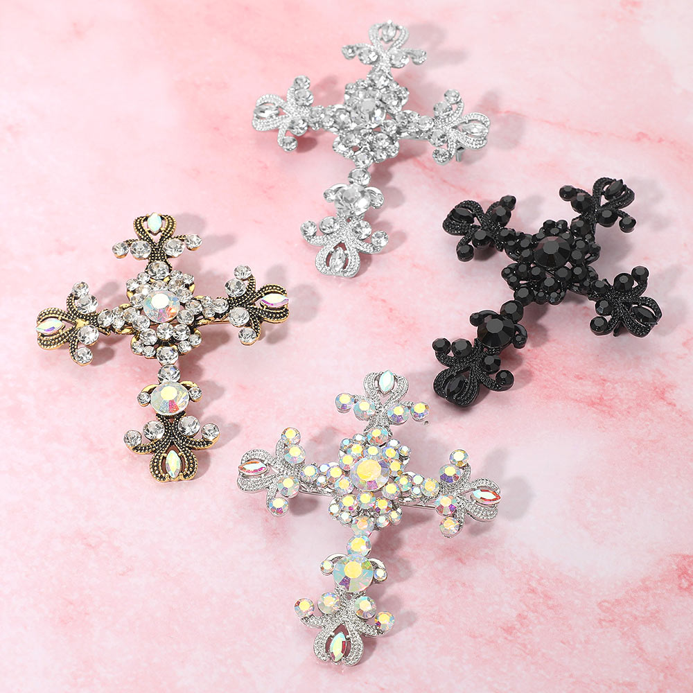 Elegant Stone Embellished Cross Pin Brooch