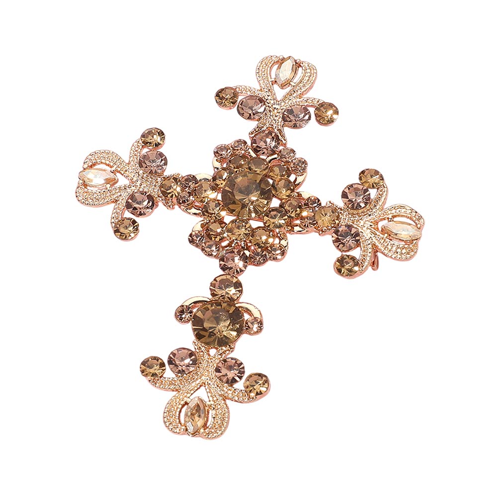 Elegant Stone Embellished Cross Pin Brooch