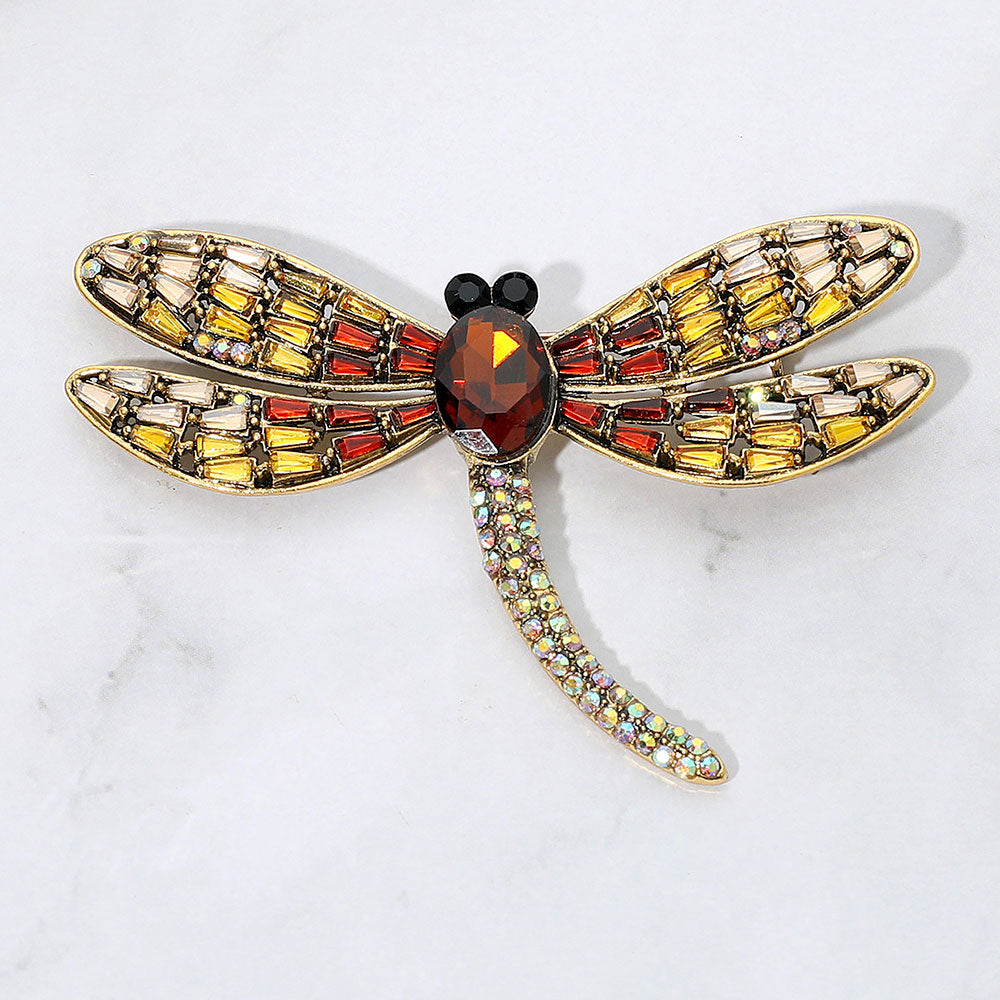 Sparkling Stone Embellished Dragonfly Pin Brooch