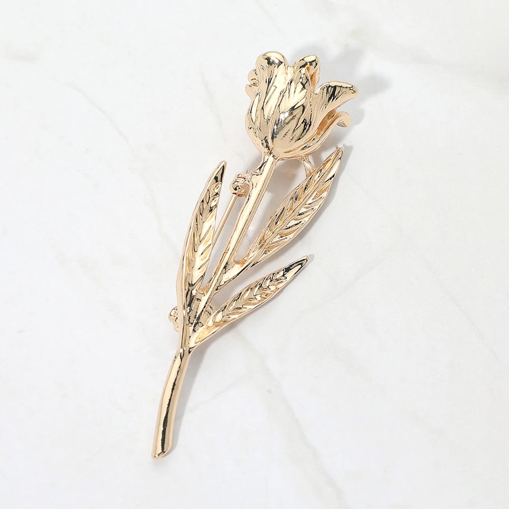 Textured Metal Tulip Stem Pin Brooch