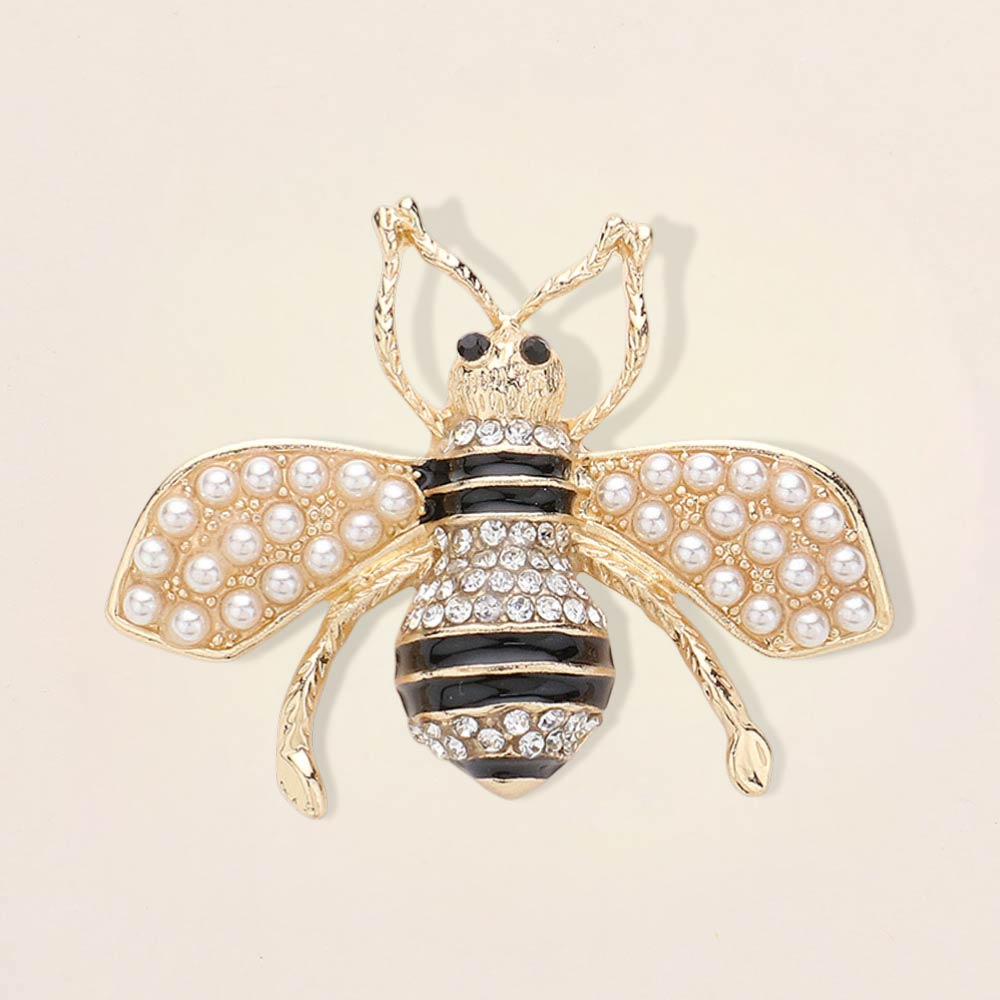 Pearl Crystal Embellished Tiny Pearl Wing Honey Bee brooch