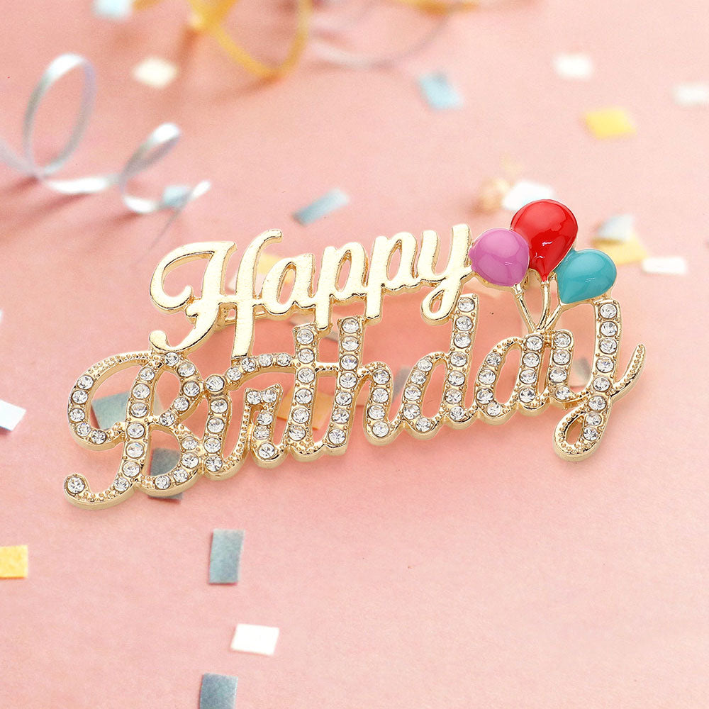 Stone Paved Happy Birthday Message Pin Brooch